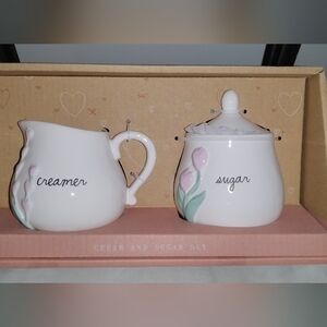 Rae Dunn White and Pink Cream and Sugar Set